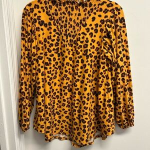LuLaRoe Orange and Black Leopard Blouse